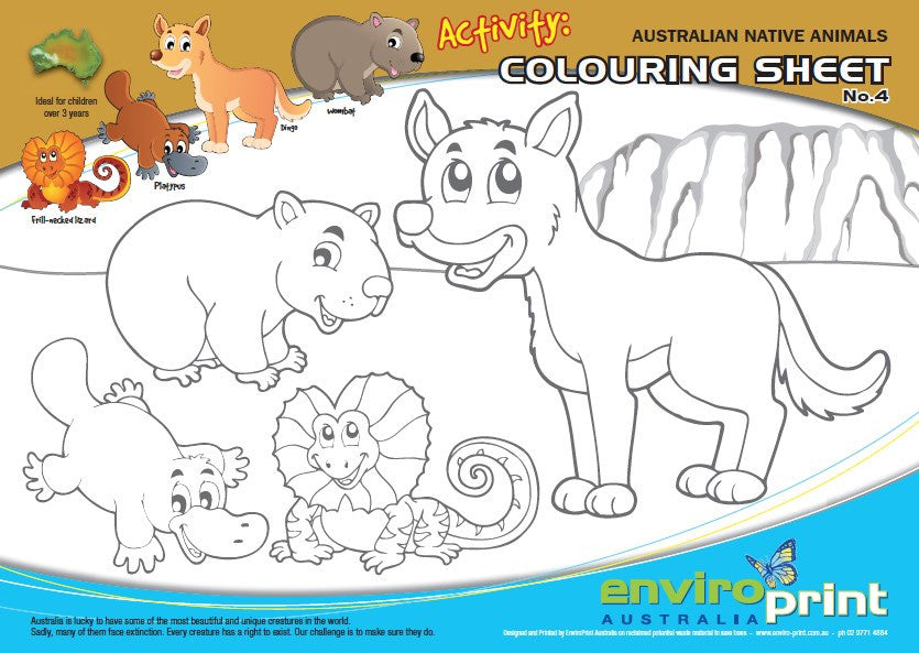 Australian Threatened Species Colouring Sheet No.4 & Times Table Chart (Pack)