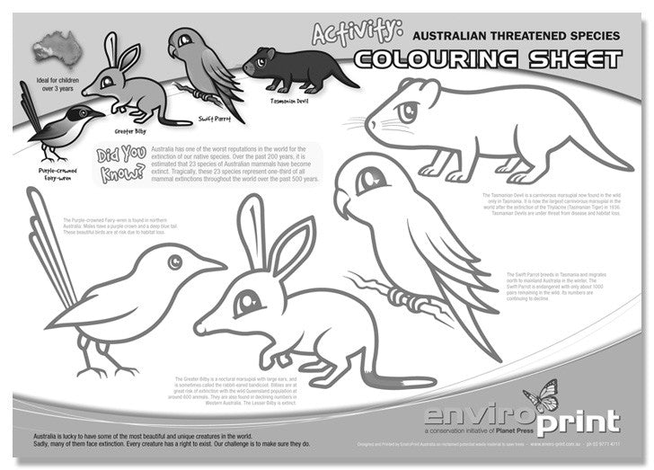 Australian Threatened Species Colouring Sheet No.1 (Pack)